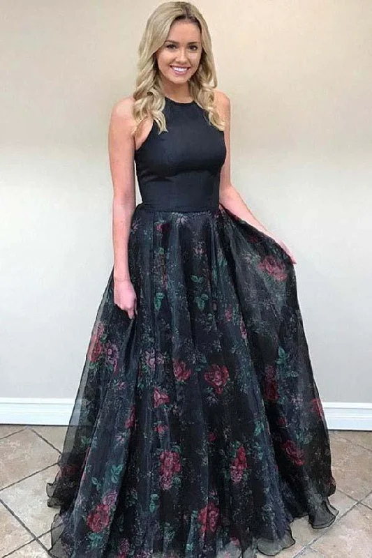Shop the Hottest Deals!A-Line Sweep Train Black Tulle Sleeveless Open Back Prom Dress PG620