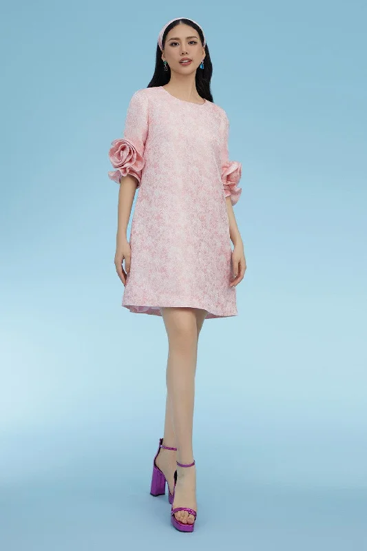 Shop Today, Save Tomorrow!Aarav Trapezoid Flower Applique Brocade Above The Knee Dress