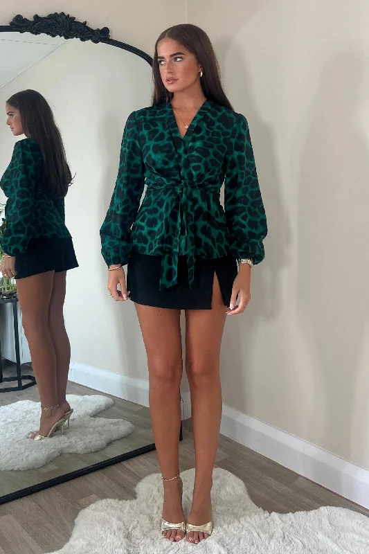 Save Like Never Before!Brooke Green Animal Tie Front Top