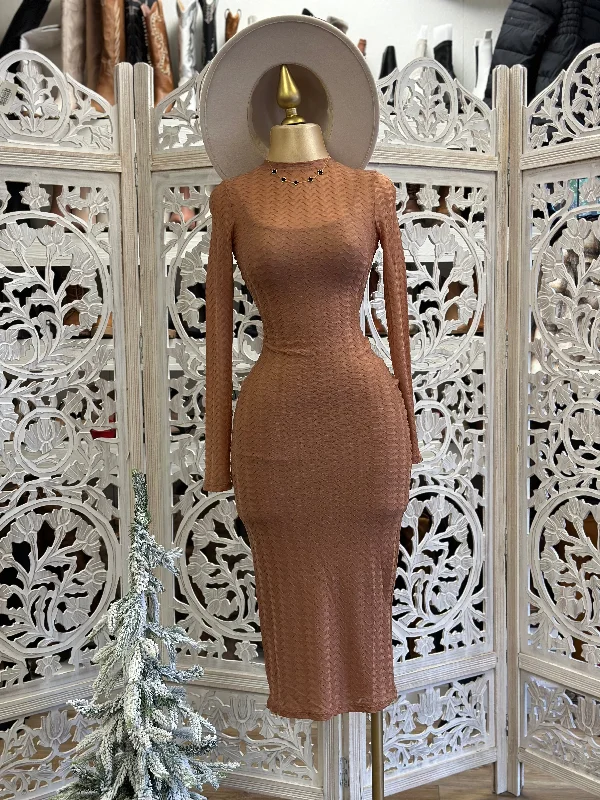 Snag the Best Prices Now!Brown Midi Long Sleeve Dress