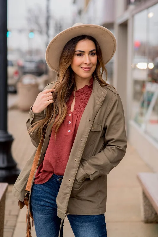 Massive Price Cuts!Button Tie Utility Jacket