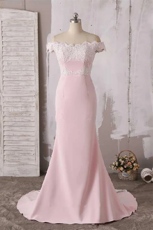 Save Money, Shop Happy!Cute Pink Off The Shoulder Neckline Lace Prom Dresses Bridesmaid Dress  PG638