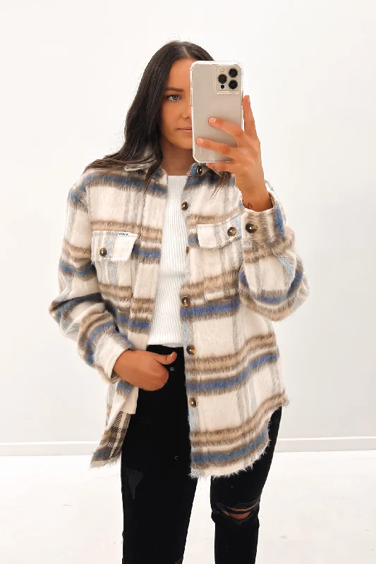 Huge Price Cuts Await!Day Trip Shacket Blue Sands Check