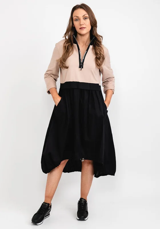 Stock Up and Save!d.e.c.k. by Decollage One Size Half Zip Dress, Beige & Black