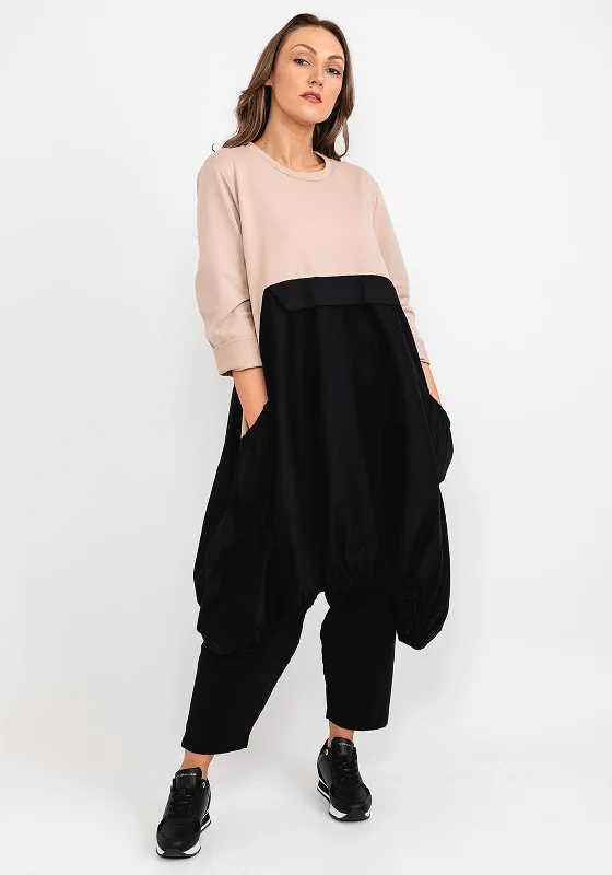 Get More for Less!d.e.c.k. by Decollage Curved Hem Dress, Beige & Black