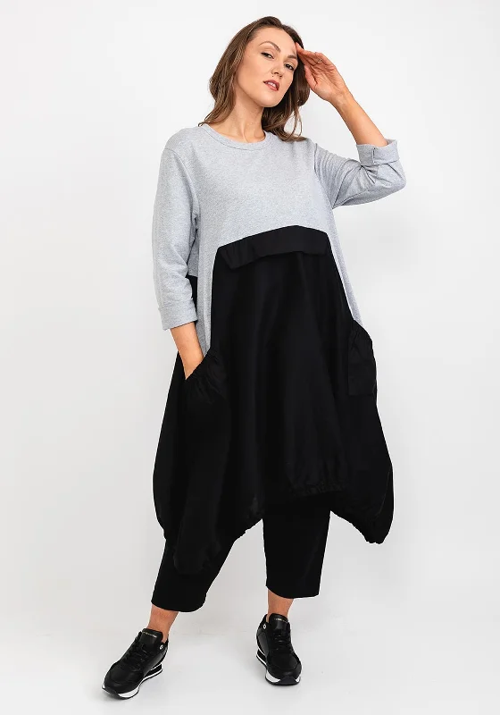 Hurry! While Supplies Last!d.e.c.k. by Decollage Curved Hem Dress, Grey & Black