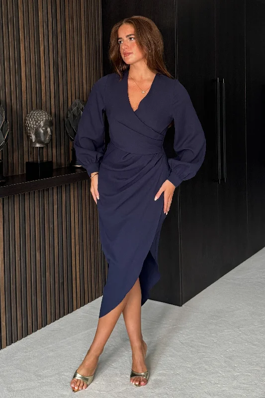 Save More with Every Purchase!Elsa Long Sleeve Wrap Asymmetric Dark Navy