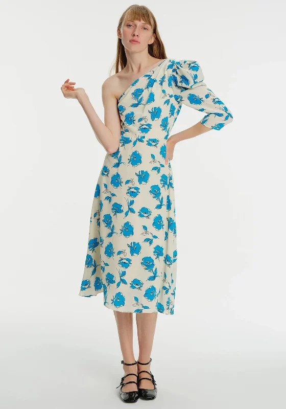 Price Drops You’ll Love!Exquise Floral One Sleeve Maxi Dress, Blue & Beige