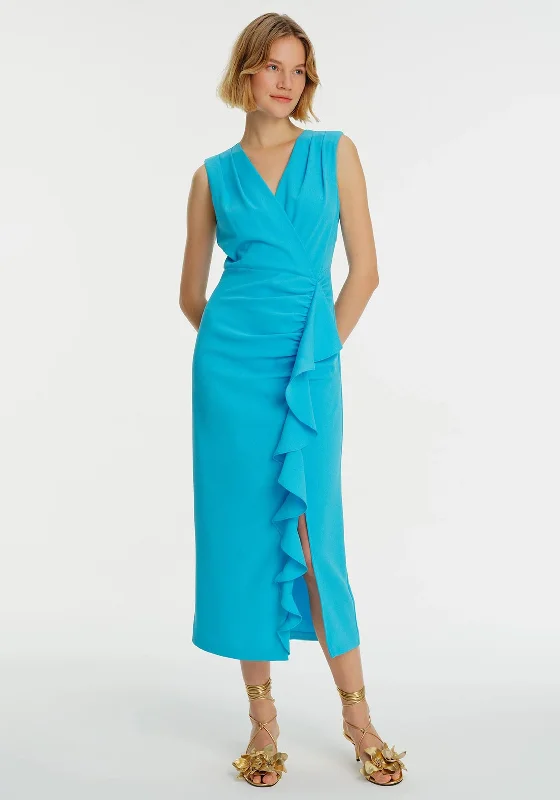 Biggest Sale of the Season!Exquise Ruffle Front Sleeveless Maxi Dress, Blue