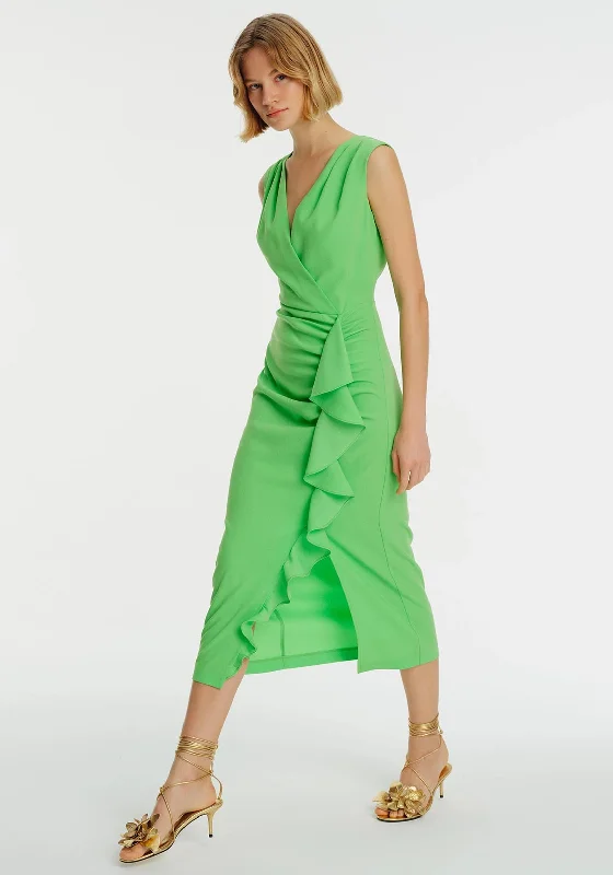 Hot Deals You Can’t Resist!Exquise Ruffle Front Sleeveless Maxi Dress, Green