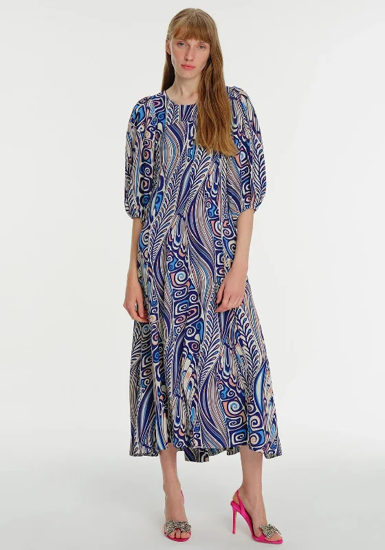 Don’t Wait – Deals Won’t Last!Exquise Patterned Maxi Smock Dress, Blue Multi