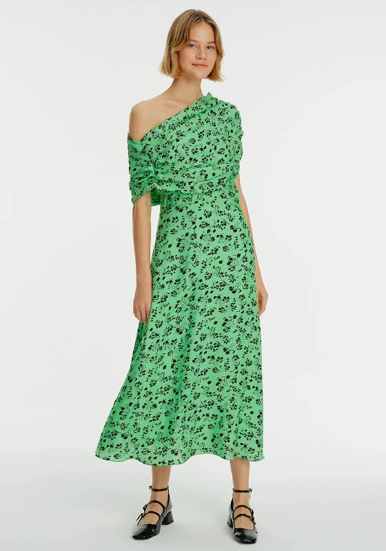 Time to Save Big!Exquise Floral Off Shoulder Maxi Dress, Green