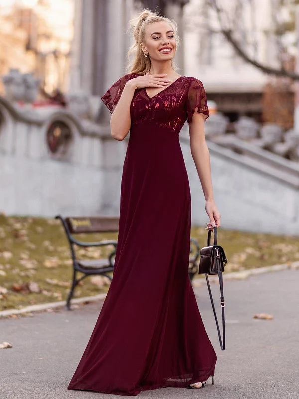 Price Drop Alert!Sequin Print Evening Dresses for Women with Sleeves