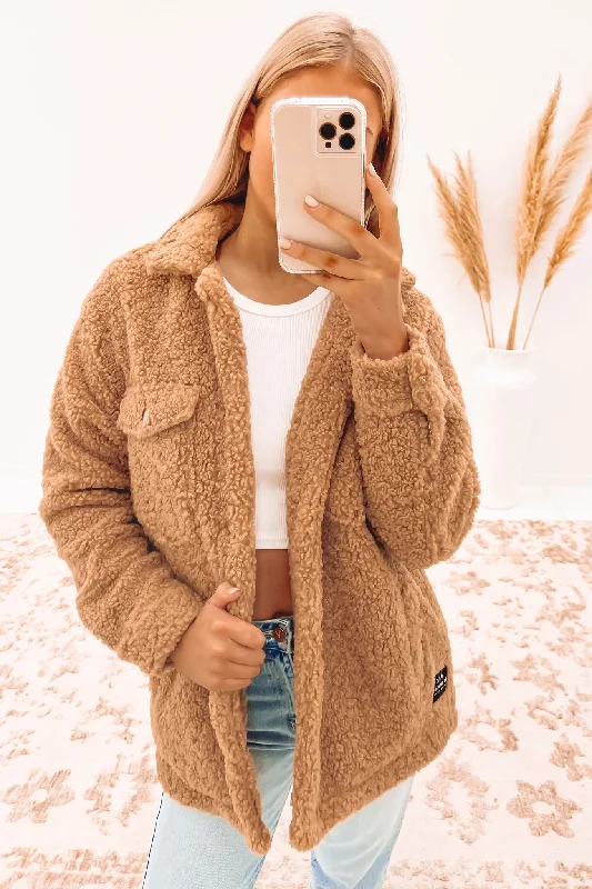 One Day Only – Huge Savings!Gemma Teddy Shacket Tan