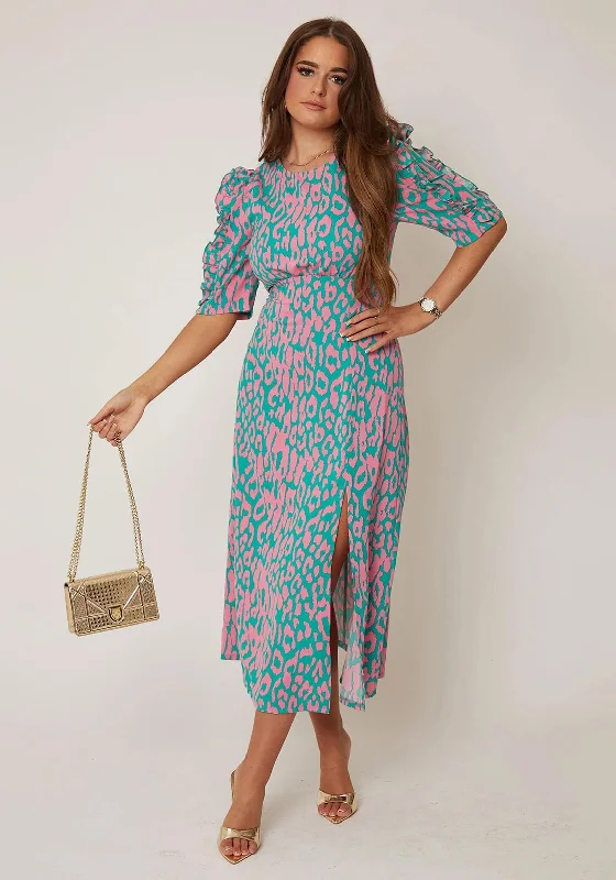 Buy More, Pay Less!Girl in Mind Samira Animal Print Dress, Pink & Turquoise