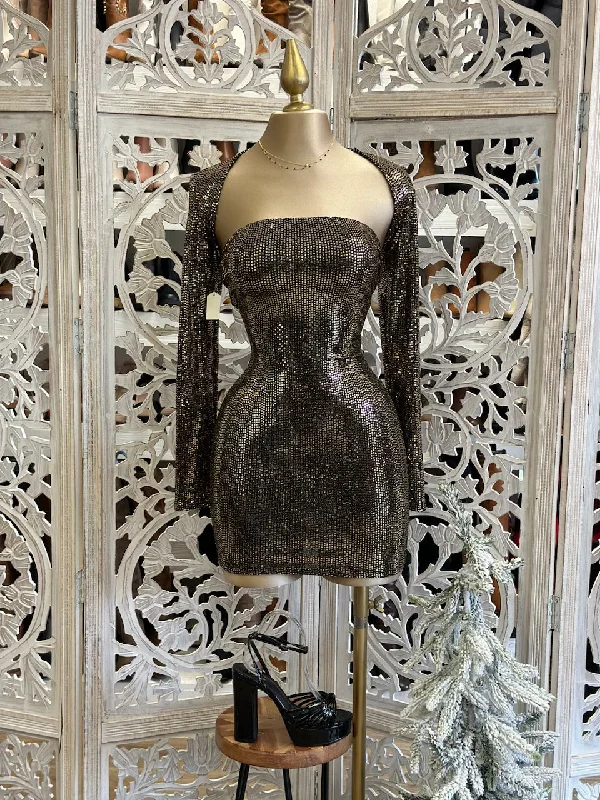 Grab Yours Before It’s Too Late!Gold Sequin Strapless Dress