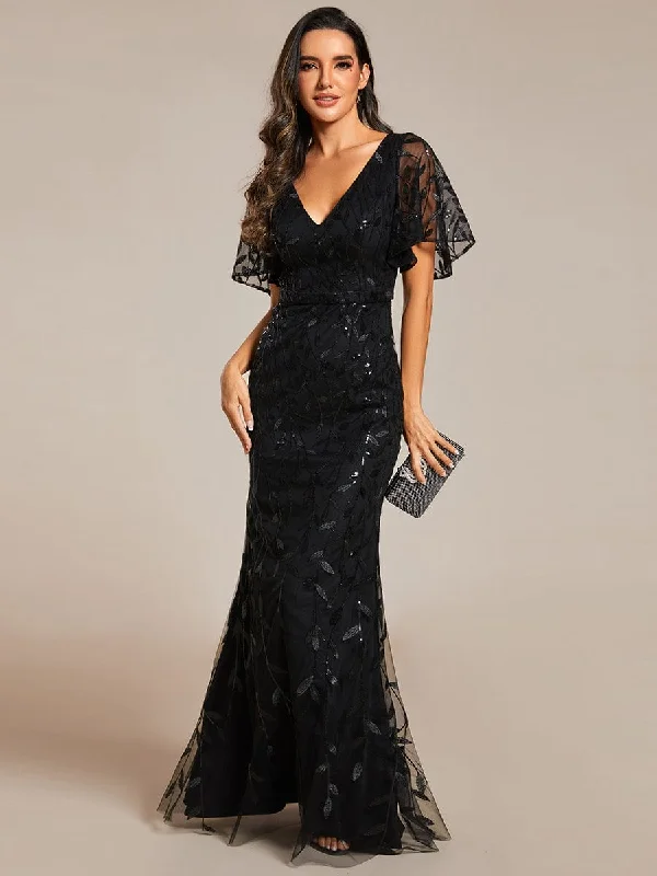Best Deals Just for You!Gorgeous V Neck Leaf-Sequined Fishtail Party Dress