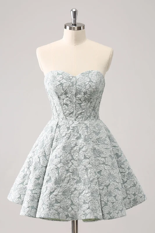 Steals and Deals Await!Grey Green A-Line Strapless Floral Short Graduation Dress