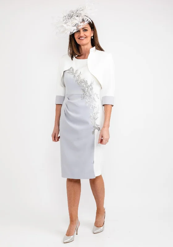 Unmissable Offers Await!John Charles Colour Block Dress & Bolero Set, Silver & White