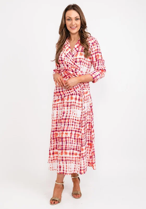 Don't Miss Out!Kameya Printed Drawstring Waist Dress, White & Orange