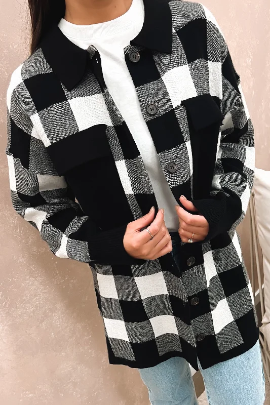 Save Up to 50% Off!Kasey Knitted Shacket Black Check