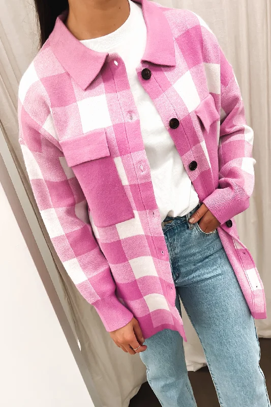 Buy More, Save More!Kasey Knitted Shacket Pink Check
