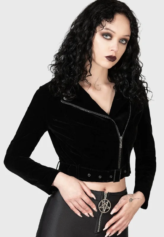 Seasonal Sale – Shop Now!Killstar - Twilight Goddess Crop Biker Black - Jacket