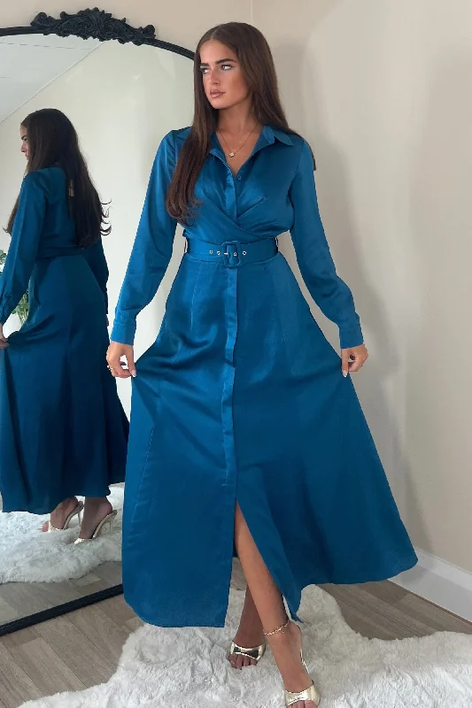 Sale Alert – Get Ready to Shop!Kira Wrap Detail Maxi Shirt Dress In Petrol Blue