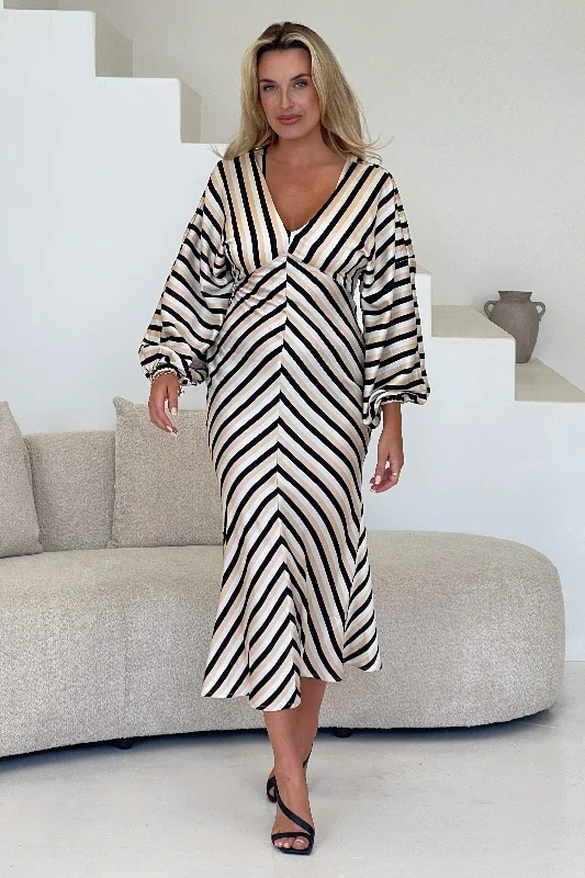 Savings You Can’t Ignore!London V Neck Long Sleeves Maxi Dress In Stripe