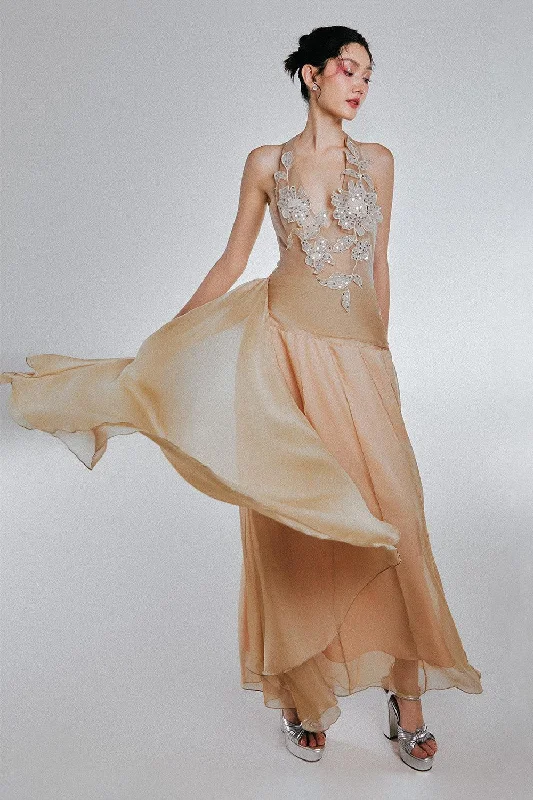 Get It Before It’s Gone!Manila Drop Waist Halter Neck Voile Maxi Dress