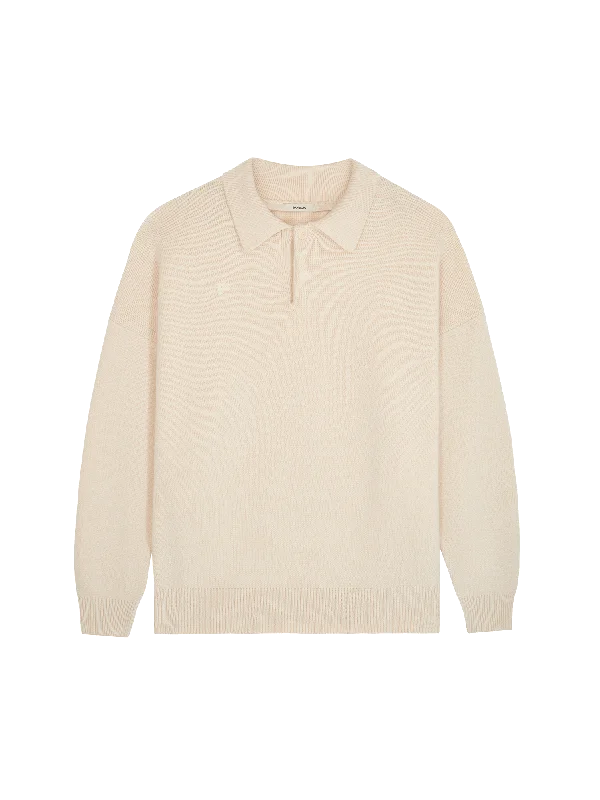 More Discounts, More Joy!Mens Recycled Cashmere Polo Sweater—ecru ivory