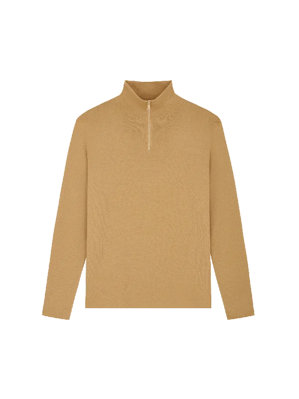 Massive Price Cuts!Mens Regenerative Merino Wool Half-Zip Sweater—camel
