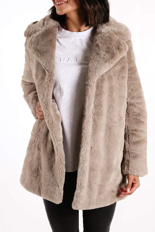 Save Like Never Before!Minimalist Faux Fur Jacket Stone