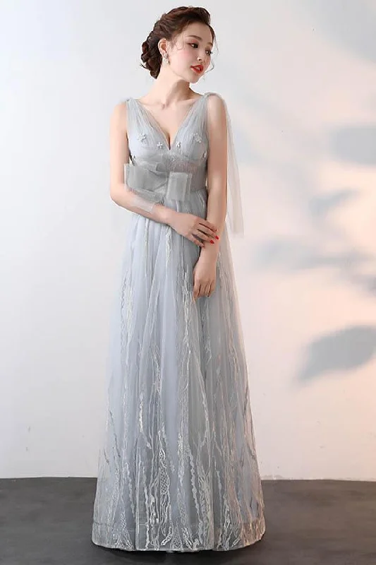 Exclusive Savings This Week!New Style A-line V Neck Tulle Prom Dresses With Applique PG627