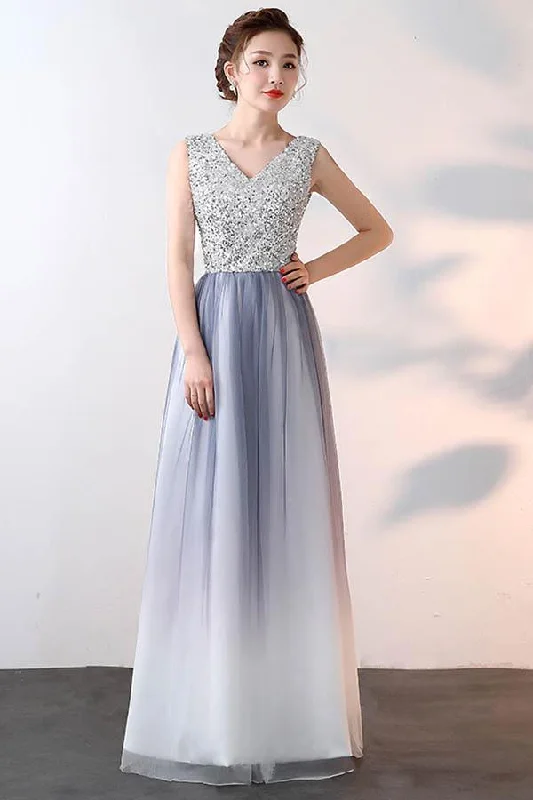 Mega Sale Happening Now!A-line V Neck Tulle Prom Dress Evening Dress With Sequin PG628