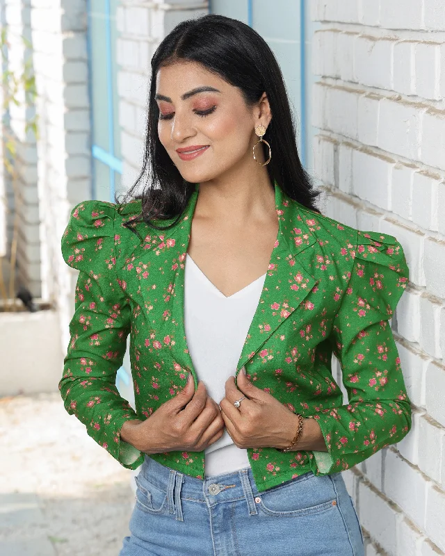 Snag the Best Prices Now!Petal Pink-A Floral Embellished Green Women's Jacket