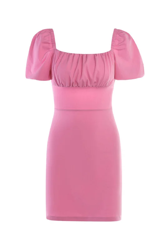 Buy More, Save More!Puff Sleeves Bodycon Pink Party Dress