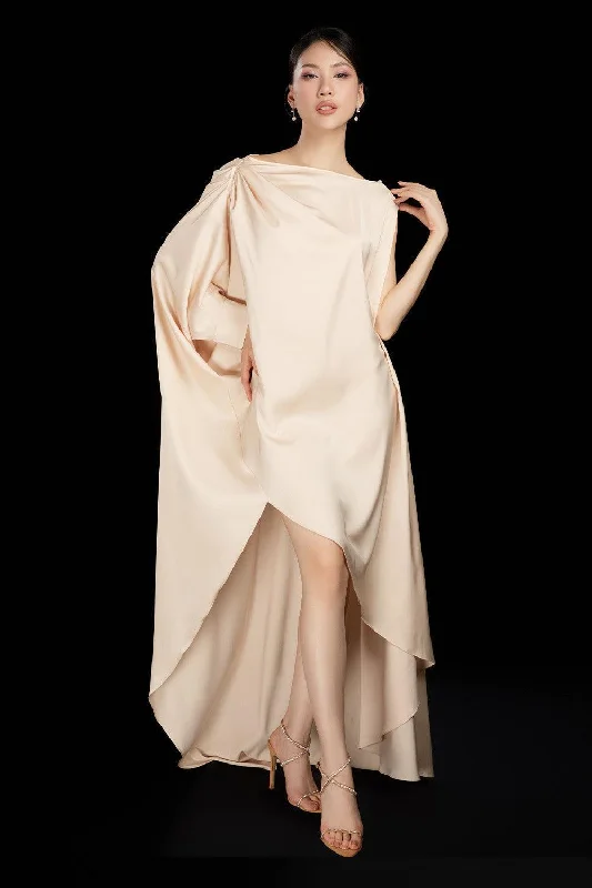 Your Wallet Will Thank You!Randall Asymmetric Boat Neck Silk Blend Floor Length Dress