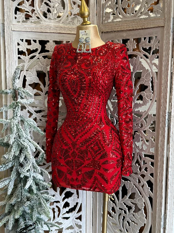 Your Best Deals Are Here!Red Sequin Pattern Mini Dress