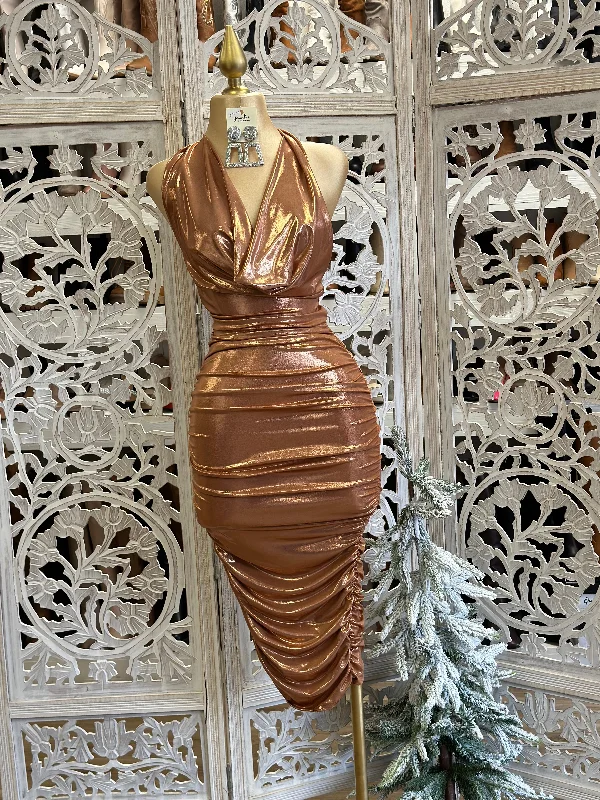 Get Ready to Save!Rose Gold Cowl Neck Mini Dress