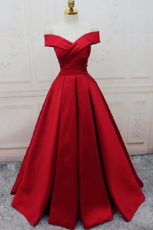 Your Shopping Spree Starts Here!Simple Red Off Shoulder A line Long Evening Prom Dresses PG585