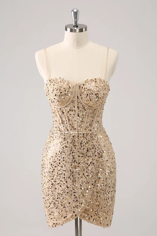 Today Only – Don’t Miss It!Sparkly Golden Spaghetti Straps Bodycon Graduation Dress with Sequins
