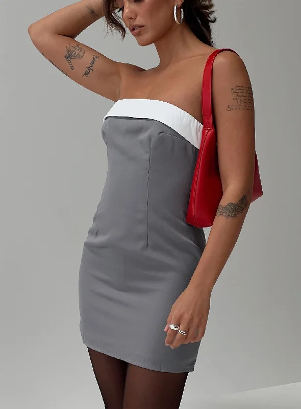 Steals and Deals Await!Tein Strapless Mini Dress Grey / White