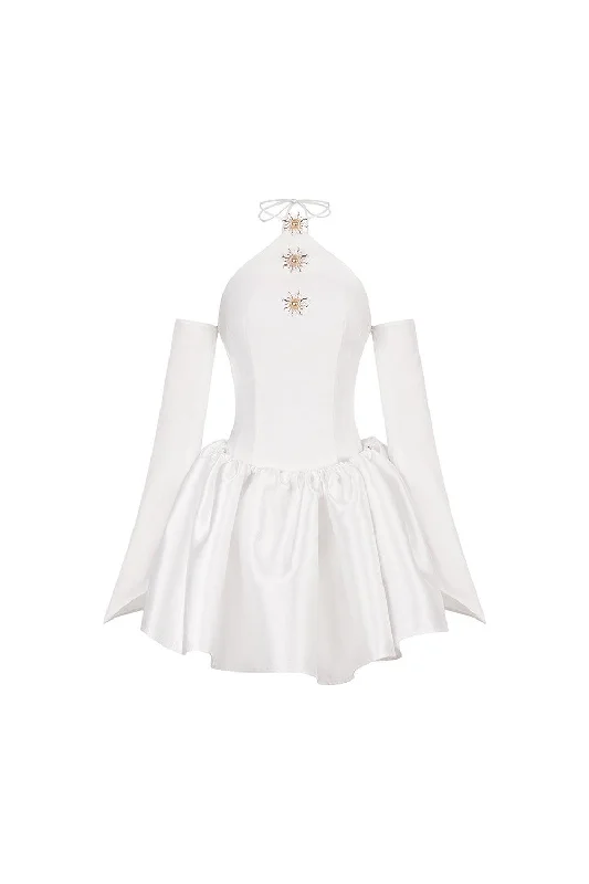 Enjoy Huge Discounts Now!The Firefly Halter Cold Shoulder Sleeved Silk Taffeta Mini Dress