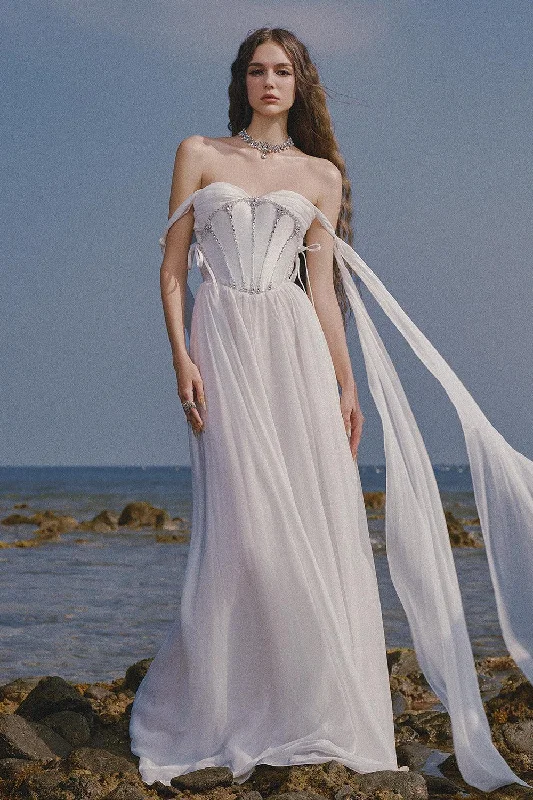 Biggest Sale of the Season!The Lake Gathered Sweetheart Neck Chiffon Floor Length Dress