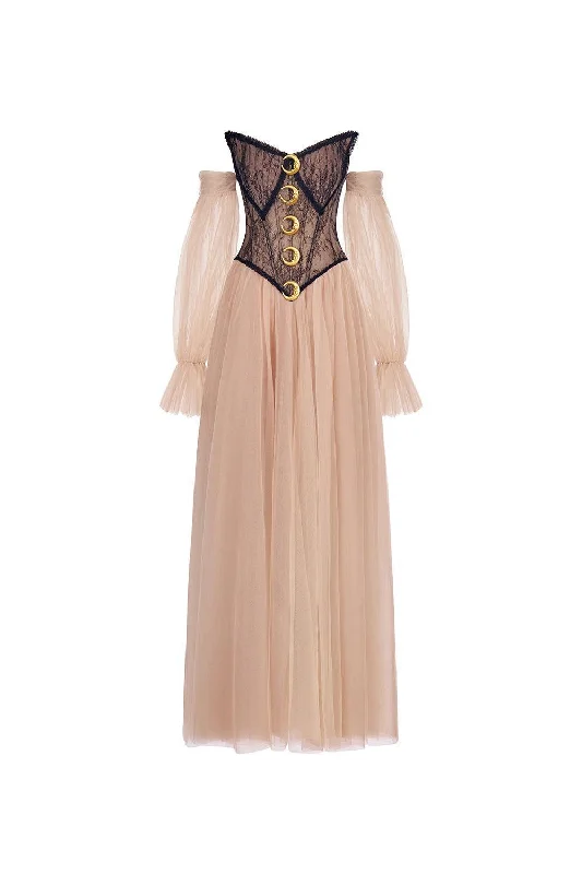 Amazing Prices You Can’t Resist!The Moon Ball Gown Corset Waist Mesh Lace Floor Length Dress