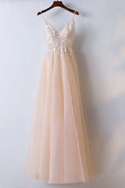 Get More for Less!V Neck Lace Tulle Long Prom/Evening Dress With Spaghetti Straps PG597
