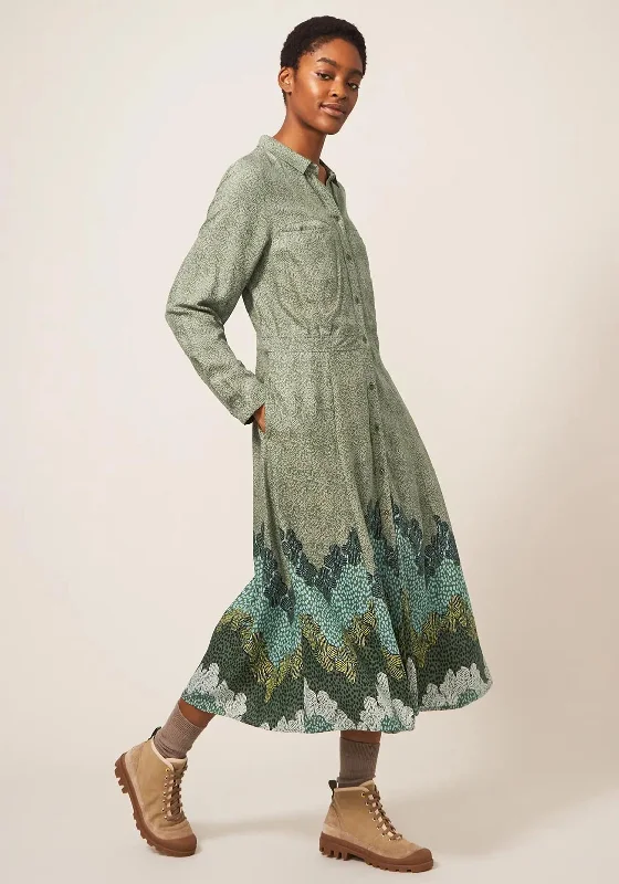 Huge Savings – Act Now!White Stuff Renee Midi Shirt Dress, Green Multi