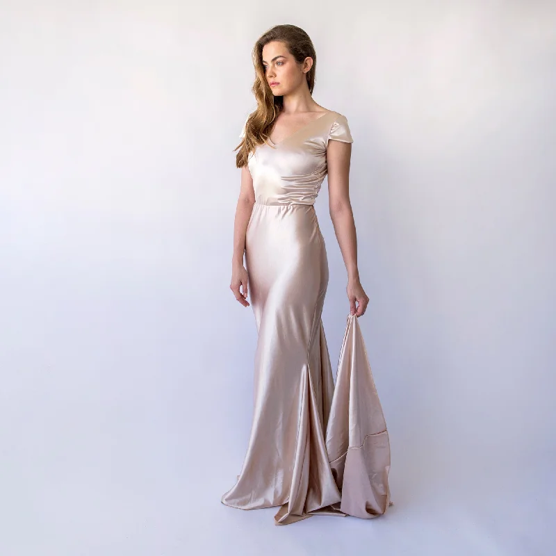 Don’t Wait – Shop Today!Champagne Satin Mermaid Dress #1455