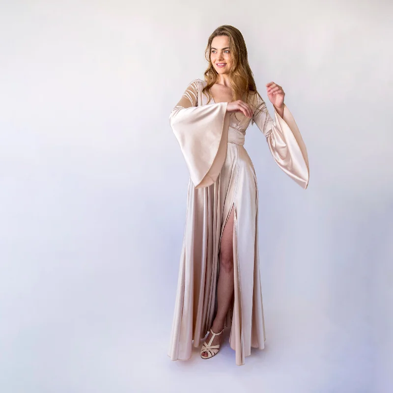 Your Shopping Spree Starts Here!Champagne Silky Satin Dress #1454